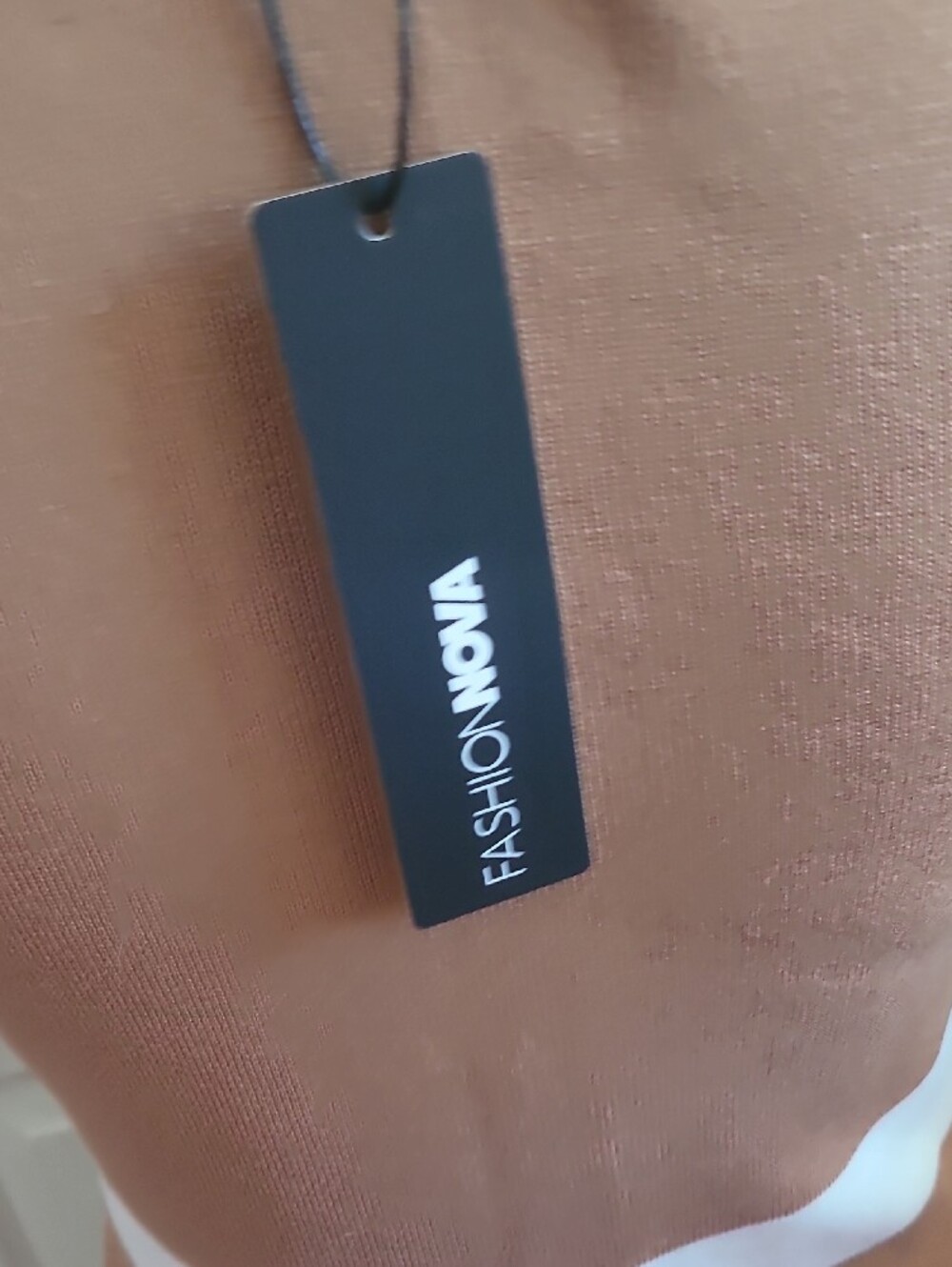Fashion Nova Tan Knit Dress with White Trim Pearl Buttons NEW WITH TAG L JUNIOR - Picture 12 of 12